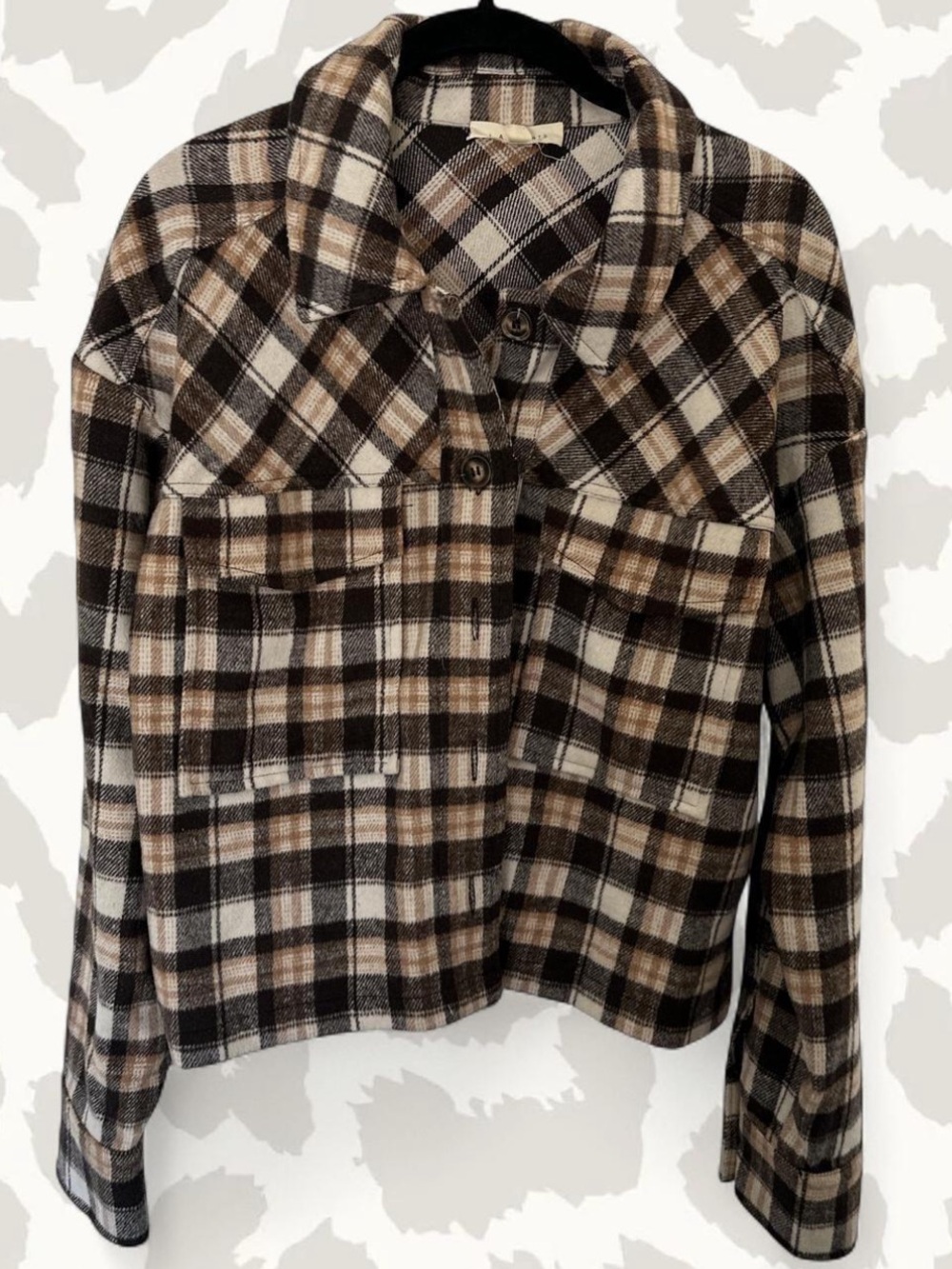 La Hearts Brown Black Cream Plaid Utility Shacket